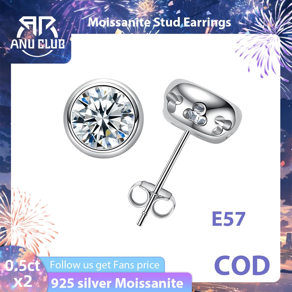 [COD] AnuJewelry E57 Moissanite Round Cut 0.5/1/2ct D Color Bezel setting 100% Legit Italy 925 Sterling Silver Stud Earring for Woman Eman Jewelry