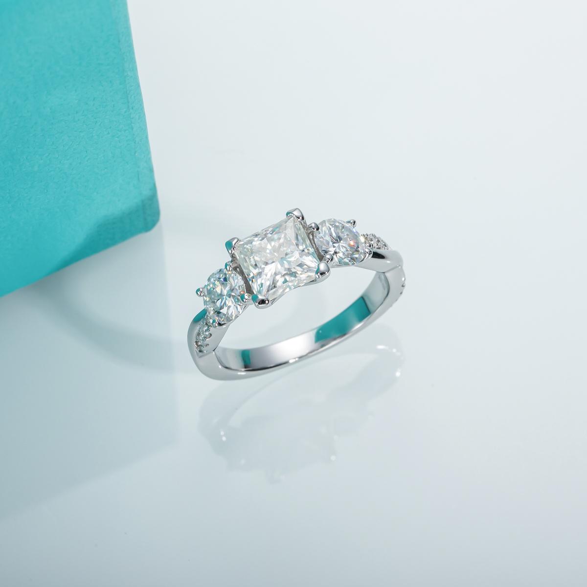 [COD] AnuJewelry R05 Moissanite Four Prong 100% Legit Italy 925 Sterling Silver Square Cut 3 Stone D Color 1.5CT Engagement Solitaire Ring For Woman Eman Jewelry