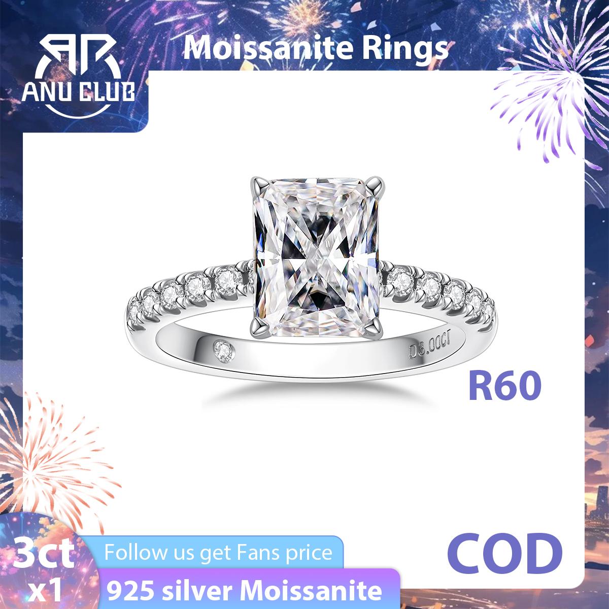 [COD] AnuJewelry R60 Moissanite Four Prong 100% Legit Italy 925 Sterling Silver Square Cut D Color 3CT Engagement Solitaire Ring For Woman Eman Jewelry