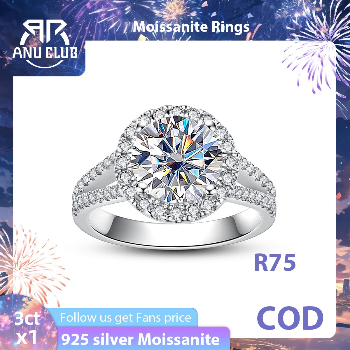 [COD] AnuJewelry R75 Moissanite Four Prong 100% Legit Italy 925 Sterling Silver Round Cut D Color 3.8CT Engagement Solitaire Ring For Woman Eman Jewelry