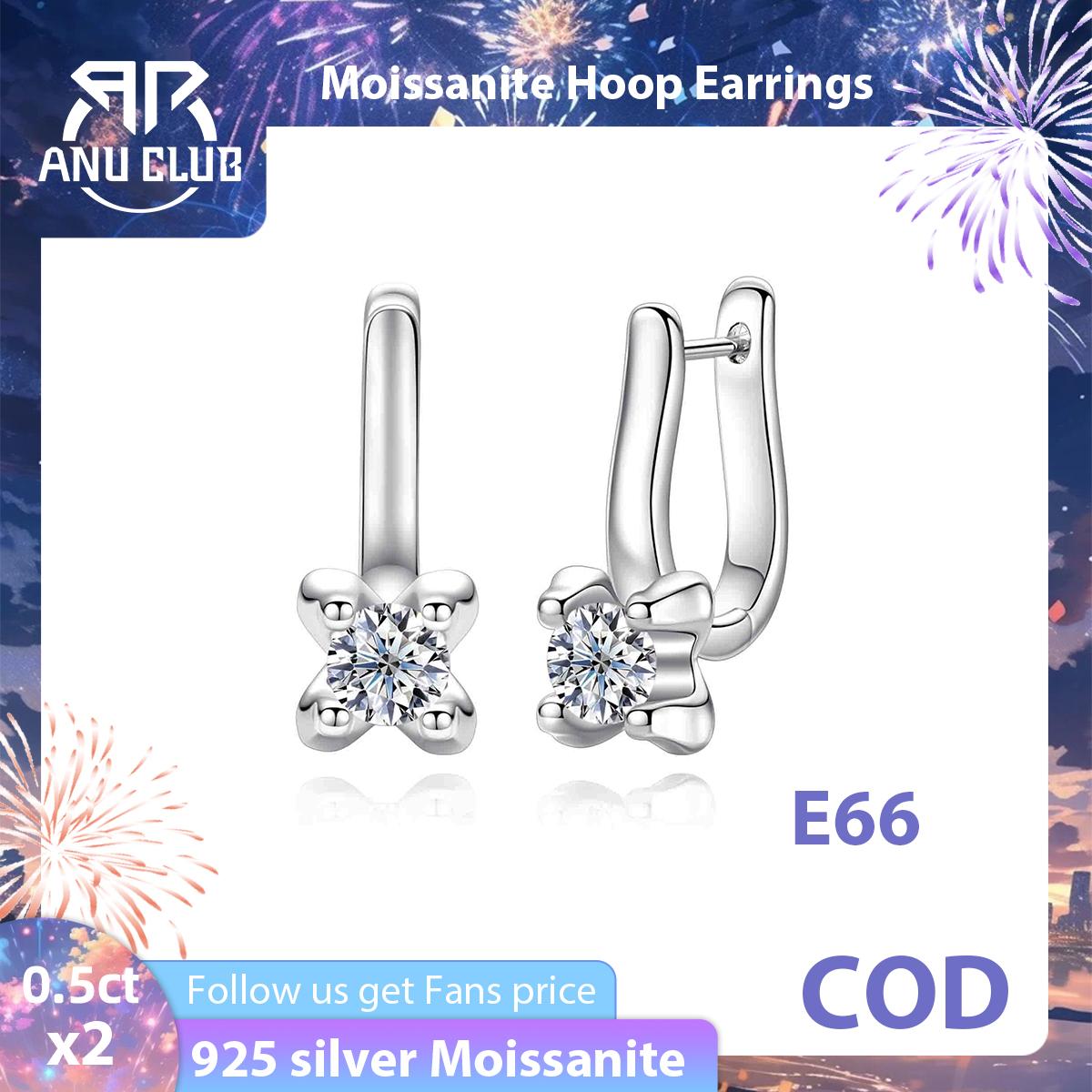 [COD] AnuJewelry E66 Moissanite Round Cut 5mm 0.5ct D Color 4 Prong 100% Legit Italy 925 Sterling Silver Hoop Earring for Woman Eman Jewelry