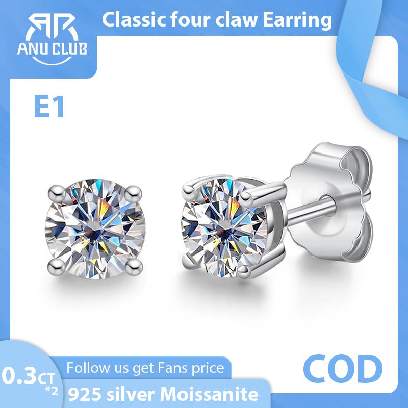 [COD] AnuJewelry E1 Moissanite Round Cut 4mm 0.3ct D Color 4 Prong 100% Legit Italy 925 Sterling Silver Stud Earring for Woman Eman Jewelry