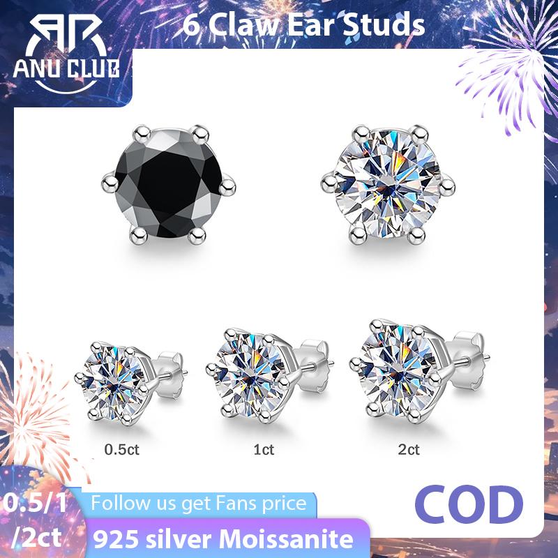 [COD] AnuJewelry E23 Moissanite Round Cut 0.5/1/2ct D Color 6 Prong 100% Legit Italy 925 Sterling Silver Stud Earring for Woman Eman Jewelry