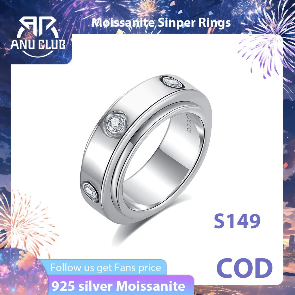 [COD] AnuJewelry S149 Moissanite Gear Spinner Rings  2.5mm D Color VVS1 Moissanite Fidget Bands Eternity Rings for Woman Eman Jewelry