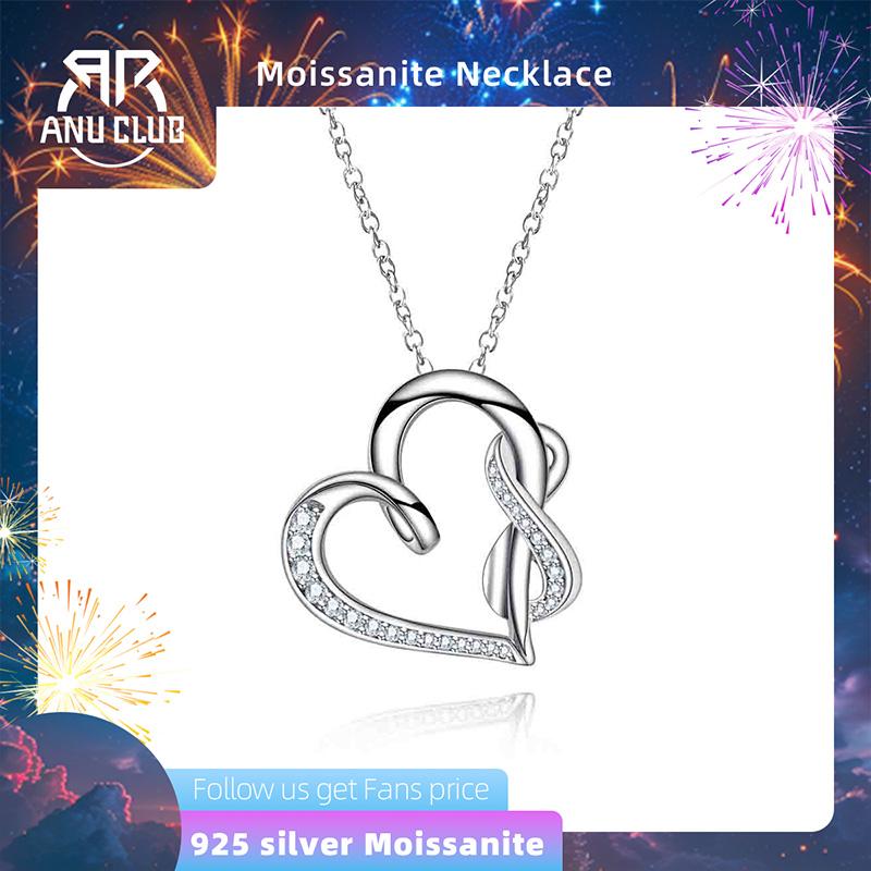 [COD] AnuJewelry P34  Moissanite Pendant Heart Necklace D Color VVS1 925 Sterling Silver Love Heart Pendant Infinity Necklace 40+2+3cm Extended Chain