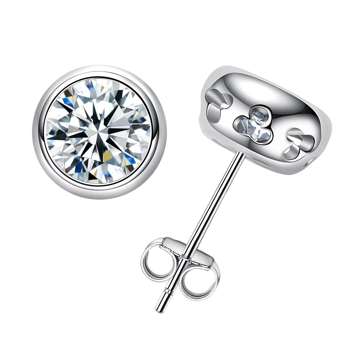 [COD] AnuJewelry E57 Moissanite Round Cut 0.5/1/2ct D Color Bezel setting 100% Legit Italy 925 Sterling Silver Stud Earring for Woman Eman Jewelry