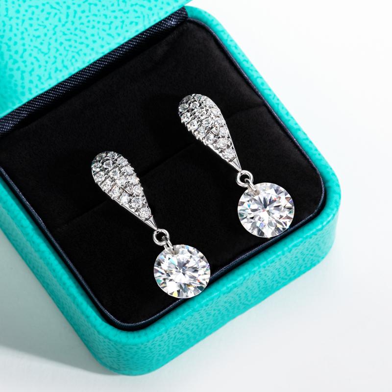[COD] AnuJewelry E29  Moissanite Earrings Dangle Earring 6.56CTTW(3CT Center Stone) D Color VVS1 925 Sterling Silver Moissanite Drop Earring