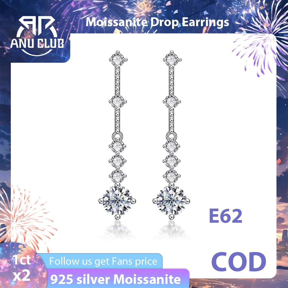 [COD] AnuJewelry E62 Moissanite Round Cut 1ct D Color 4 Prong 100% Legit Italy 925 Sterling Silver Drop Earring for Woman Eman Jewelry