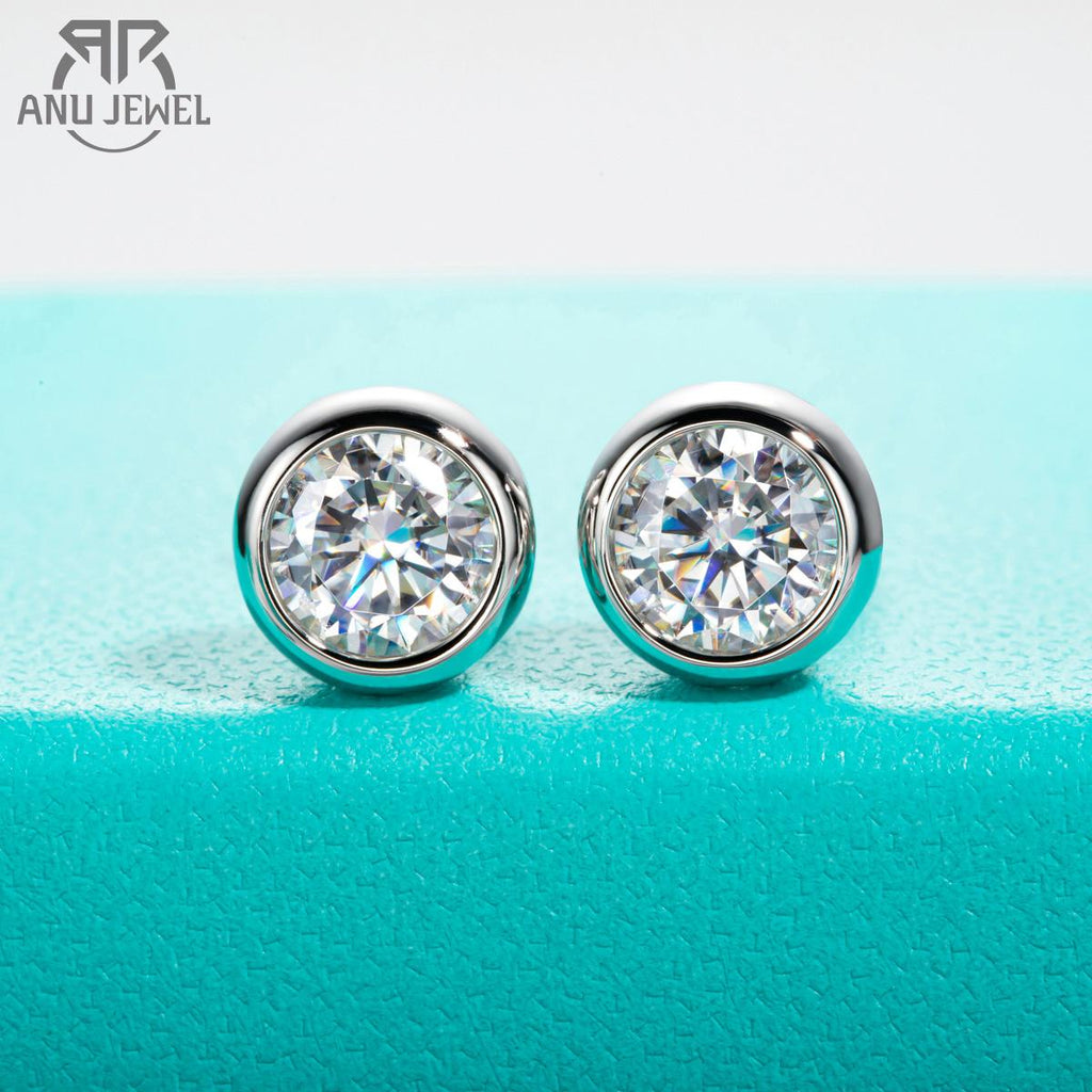 [COD] AnuJewelry E57 Moissanite Round Cut 0.5/1/2ct D Color Bezel setting 100% Legit Italy 925 Sterling Silver Stud Earring for Woman Eman Jewelry