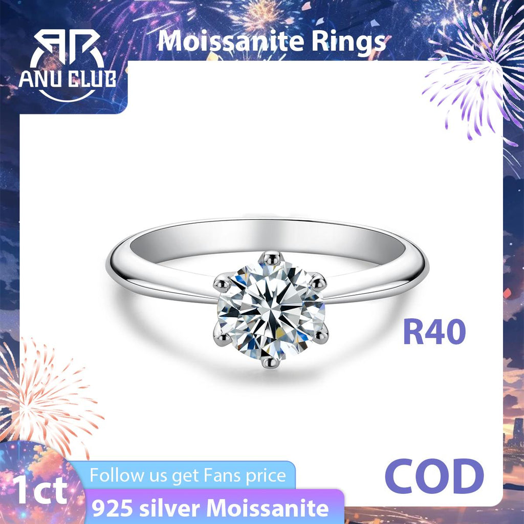 [COD] AnuJewelry R40 Moissanite Six Prong 100% Legit Italy 925 Sterling Silver Round Cut D Color 0.5/1/3CT Engagement Solitaire Ring For Woman Eman Jewelry
