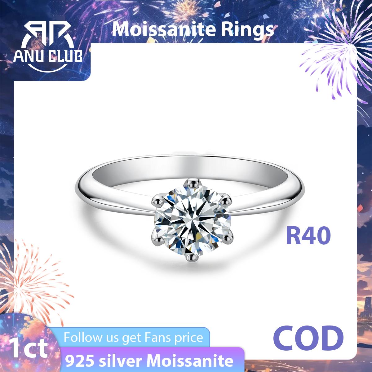 [COD] AnuJewelry R40 Moissanite Six Prong 100% Legit Italy 925 Sterling Silver Round Cut D Color 0.5/1/3CT Engagement Solitaire Ring For Woman Eman Jewelry