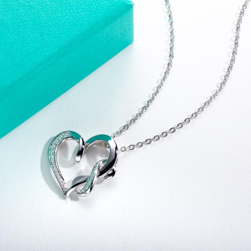 [COD] AnuJewelry P34  Moissanite Pendant Heart Necklace D Color VVS1 925 Sterling Silver Love Heart Pendant Infinity Necklace 40+2+3cm Extended Chain