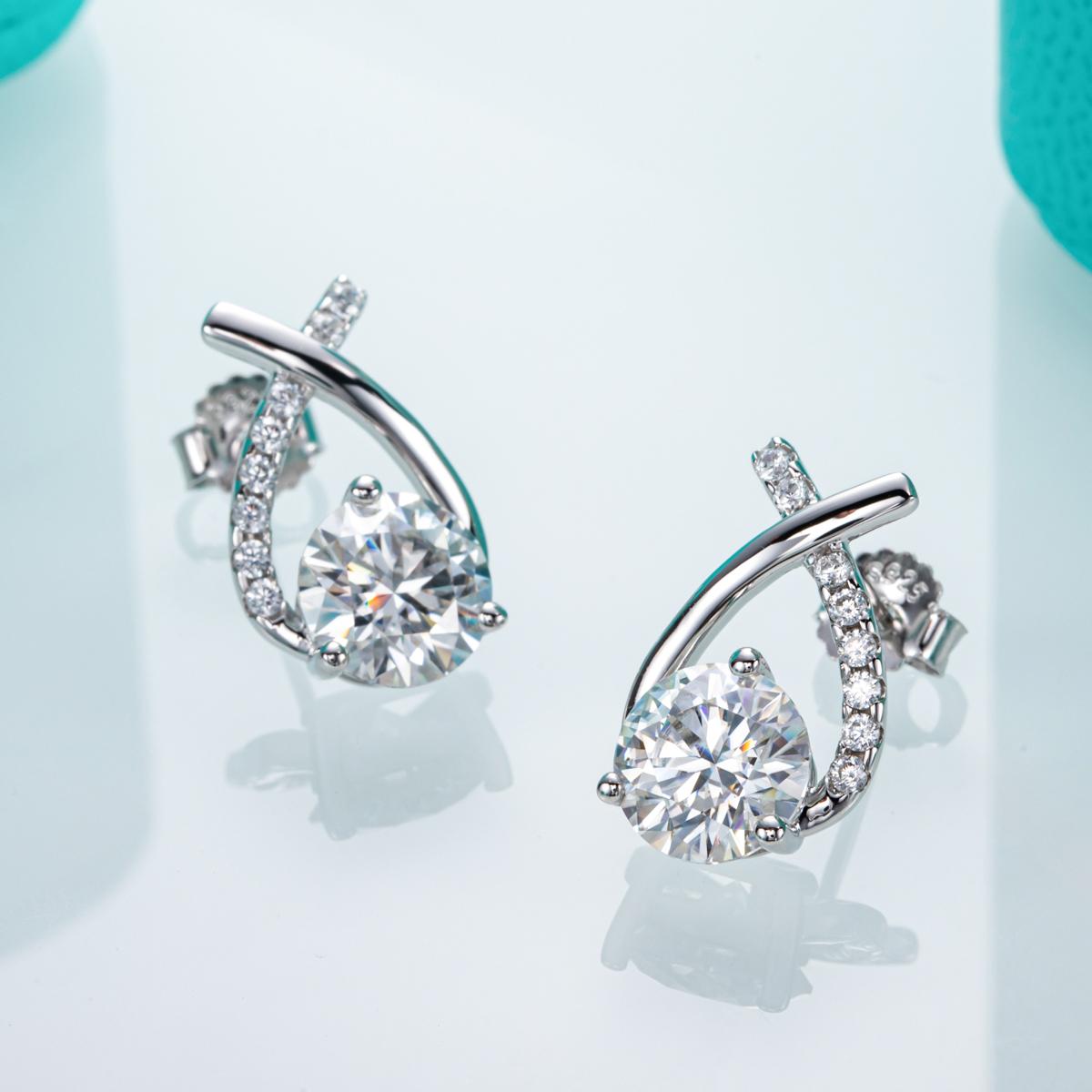 [COD] AnuJewelry E46 Moissanite Round Cut 2ct D Color 3 Prong 100% Legit Italy 925 Sterling Silver Stud Earring for Woman Eman Jewelry