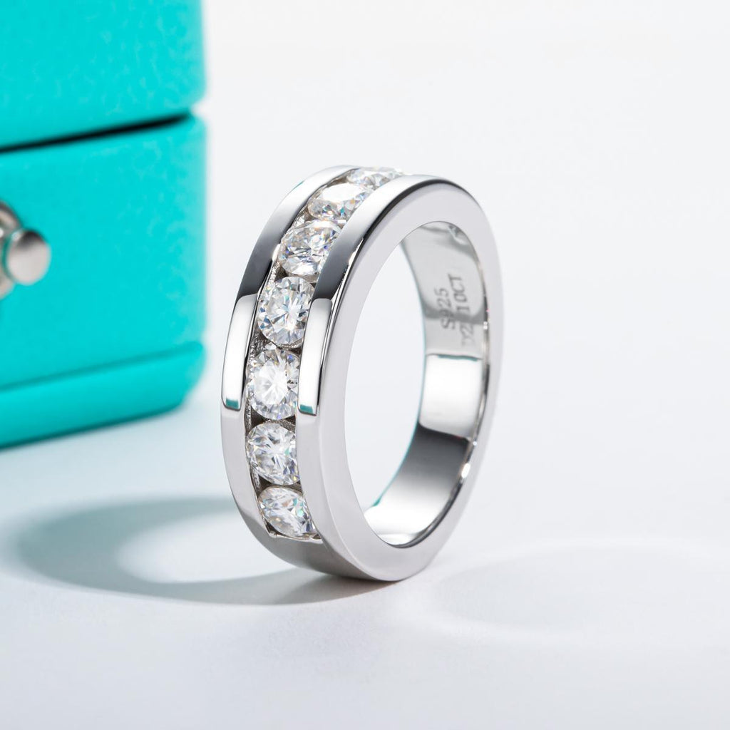 [COD] AnuJewelry Couple Ring Moissanite Bezel setting 100% Legit Italy 925 Sterling Silver Round Cut D Color 2.1CT Eternity Band Ring For Woman Eman Jewelry