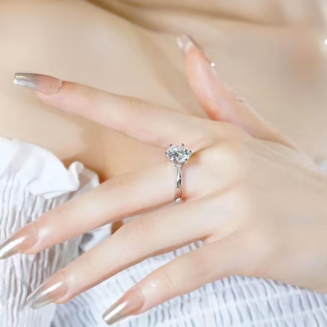 [COD] AnuJewelry R40 Moissanite Six Prong 100% Legit Italy 925 Sterling Silver Round Cut D Color 0.5/1/3CT Engagement Solitaire Ring For Woman Eman Jewelry