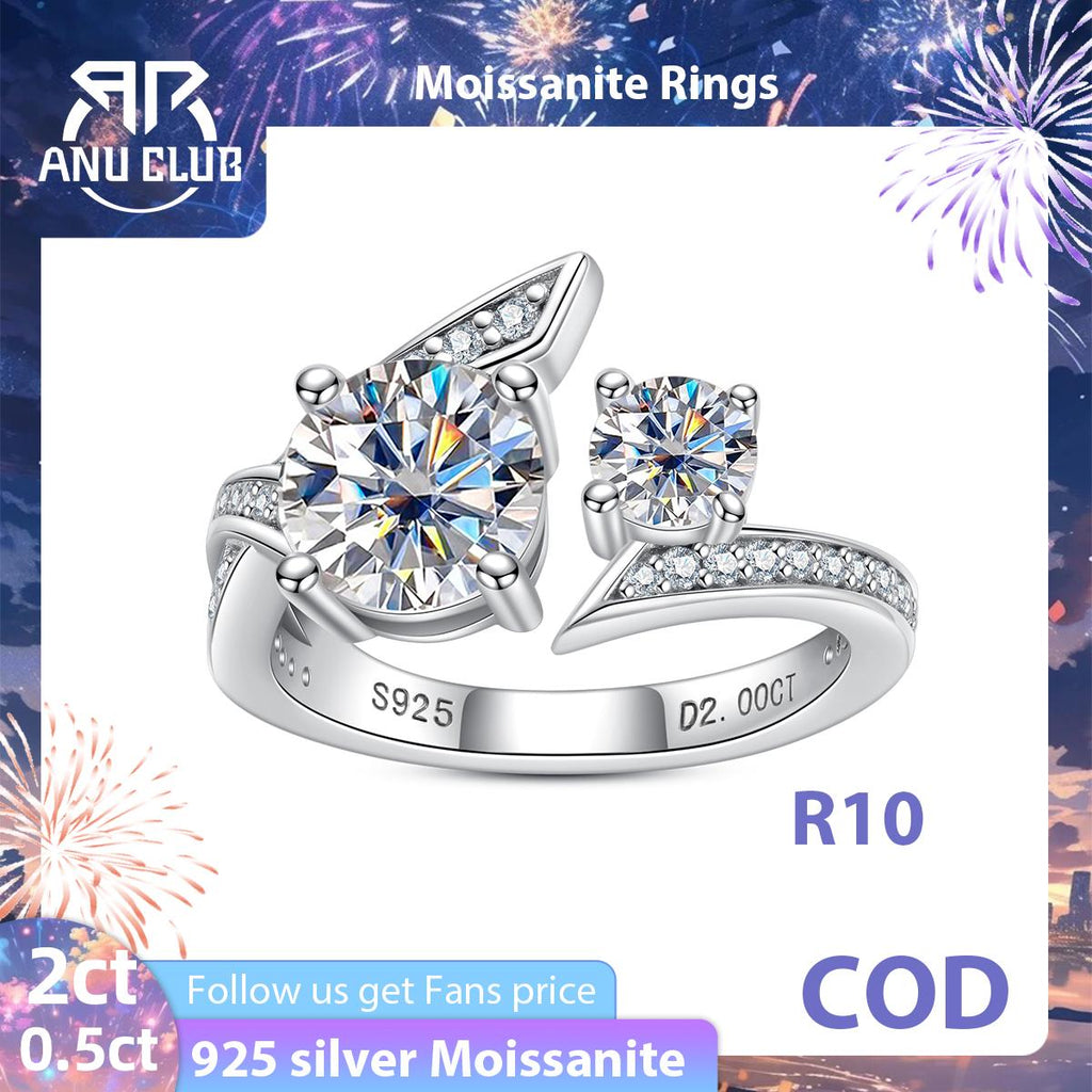 [COD] AnuJewelry R10 S925 Moissanite 8.0mm Double Head Open Ring Fashion Accessories EMAN Giving Gifts
