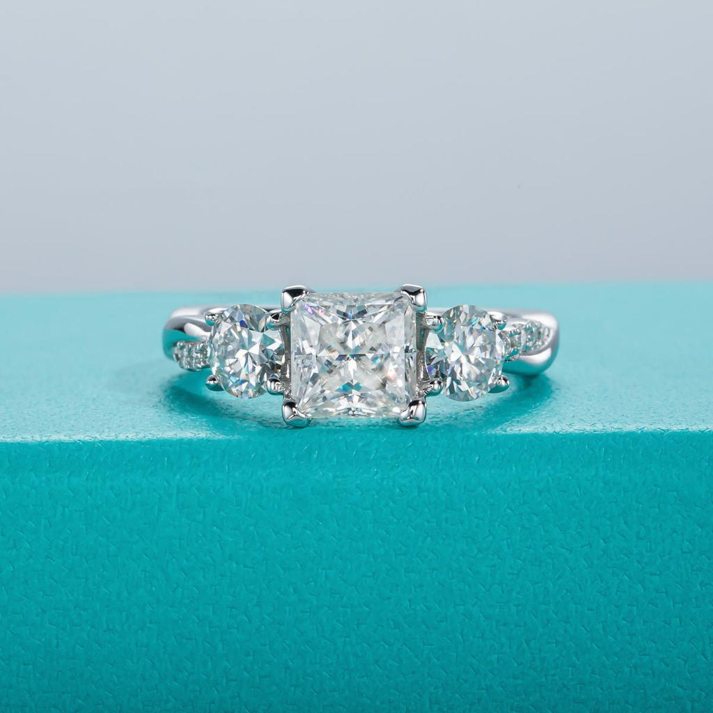 [COD] AnuJewelry R05 Moissanite Four Prong 100% Legit Italy 925 Sterling Silver Square Cut 3 Stone D Color 1.5CT Engagement Solitaire Ring For Woman Eman Jewelry