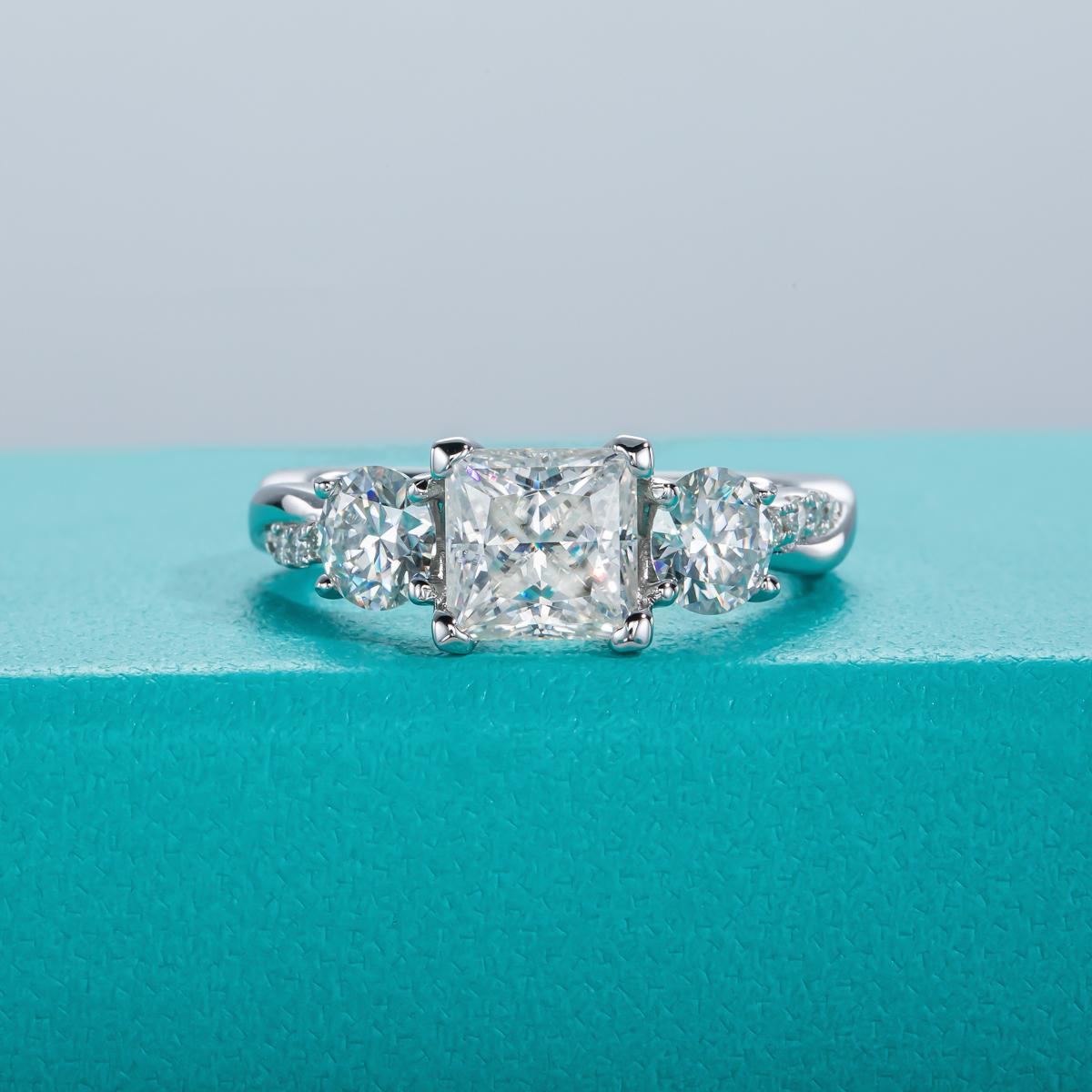 [COD] AnuJewelry R05 Moissanite Four Prong 100% Legit Italy 925 Sterling Silver Square Cut 3 Stone D Color 1.5CT Engagement Solitaire Ring For Woman Eman Jewelry