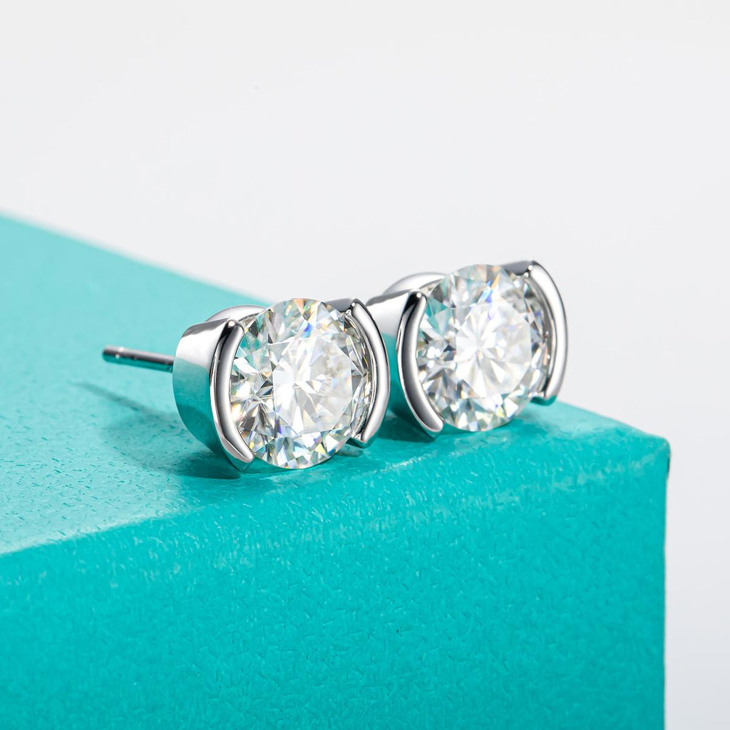 [COD] AnuJewelry E52 Moissanite Round Cut 1ct/2ct/3ct D Color Bezel setting 100% Legit Italy 925 Sterling Silver Stud Earring for Woman Eman Jewelryv