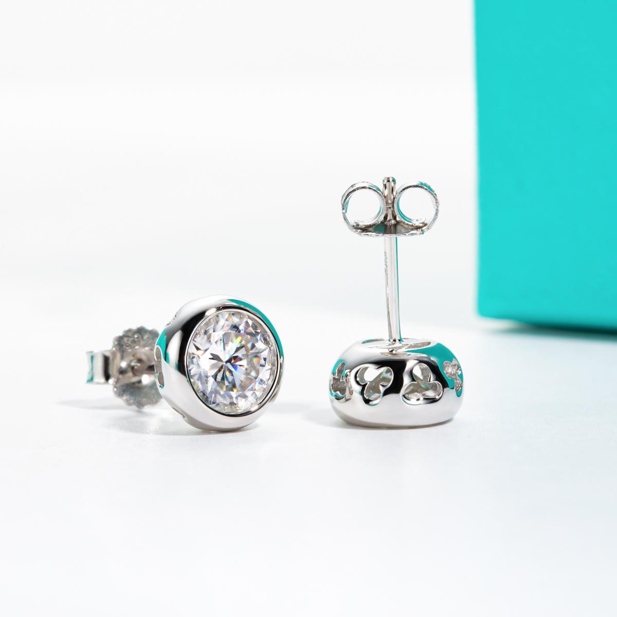 [COD] AnuJewelry E57 Moissanite Round Cut 0.5/1/2ct D Color Bezel setting 100% Legit Italy 925 Sterling Silver Stud Earring for Woman Eman Jewelry