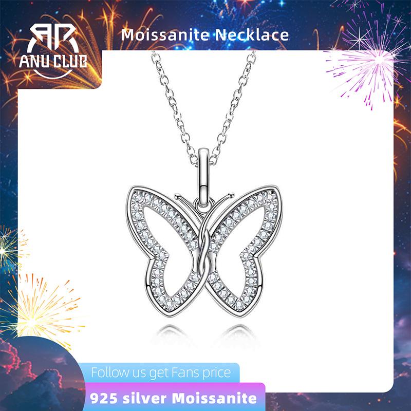 [COD] AnuJewelry P32  Moissanite Pendant Butterfly Necklace D Color VVS1 925 Sterling Silver Butterfly Pendant Necklace Adjustable Chain