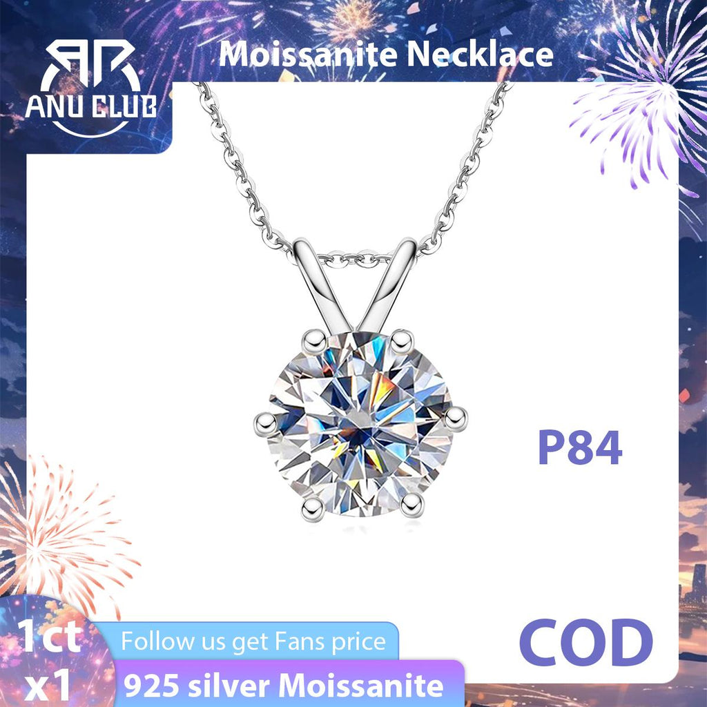 [COD] AnuJewelry P84 Moissanite Round Cut Moissanite 6.5mm 1ct D Color 45cm Chain 100% Legit Italy 925 Sterling Silver Pendant Necklaces Bubble Necklace for Woman Eman Jewelry