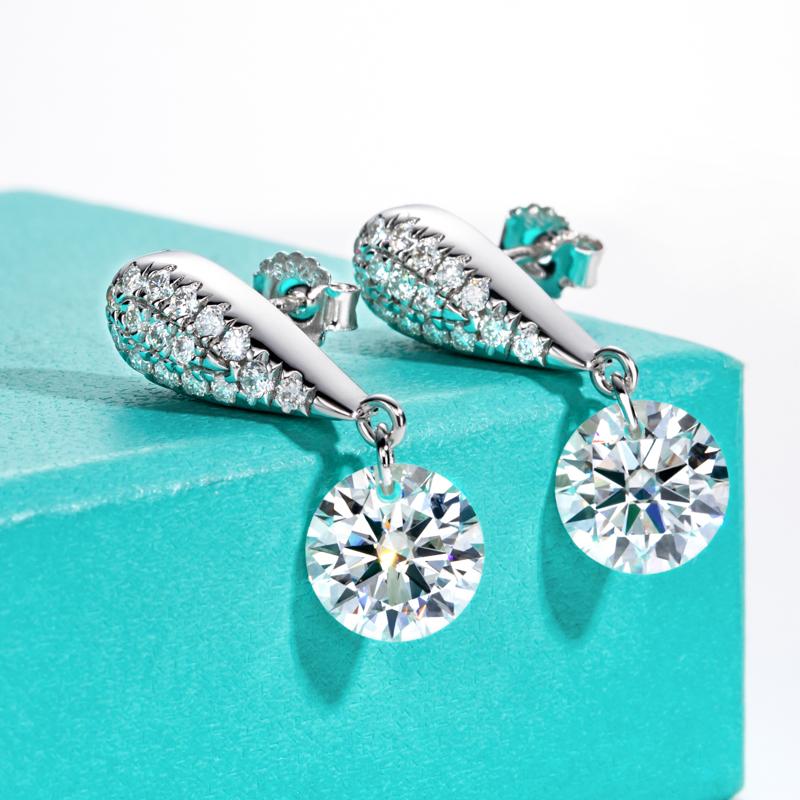 [COD] AnuJewelry E29  Moissanite Earrings Dangle Earring 6.56CTTW(3CT Center Stone) D Color VVS1 925 Sterling Silver Moissanite Drop Earring