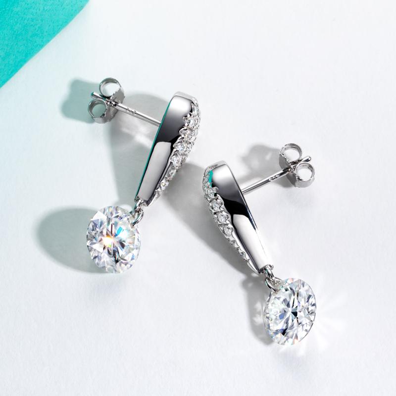 [COD] AnuJewelry E29  Moissanite Earrings Dangle Earring 6.56CTTW(3CT Center Stone) D Color VVS1 925 Sterling Silver Moissanite Drop Earring