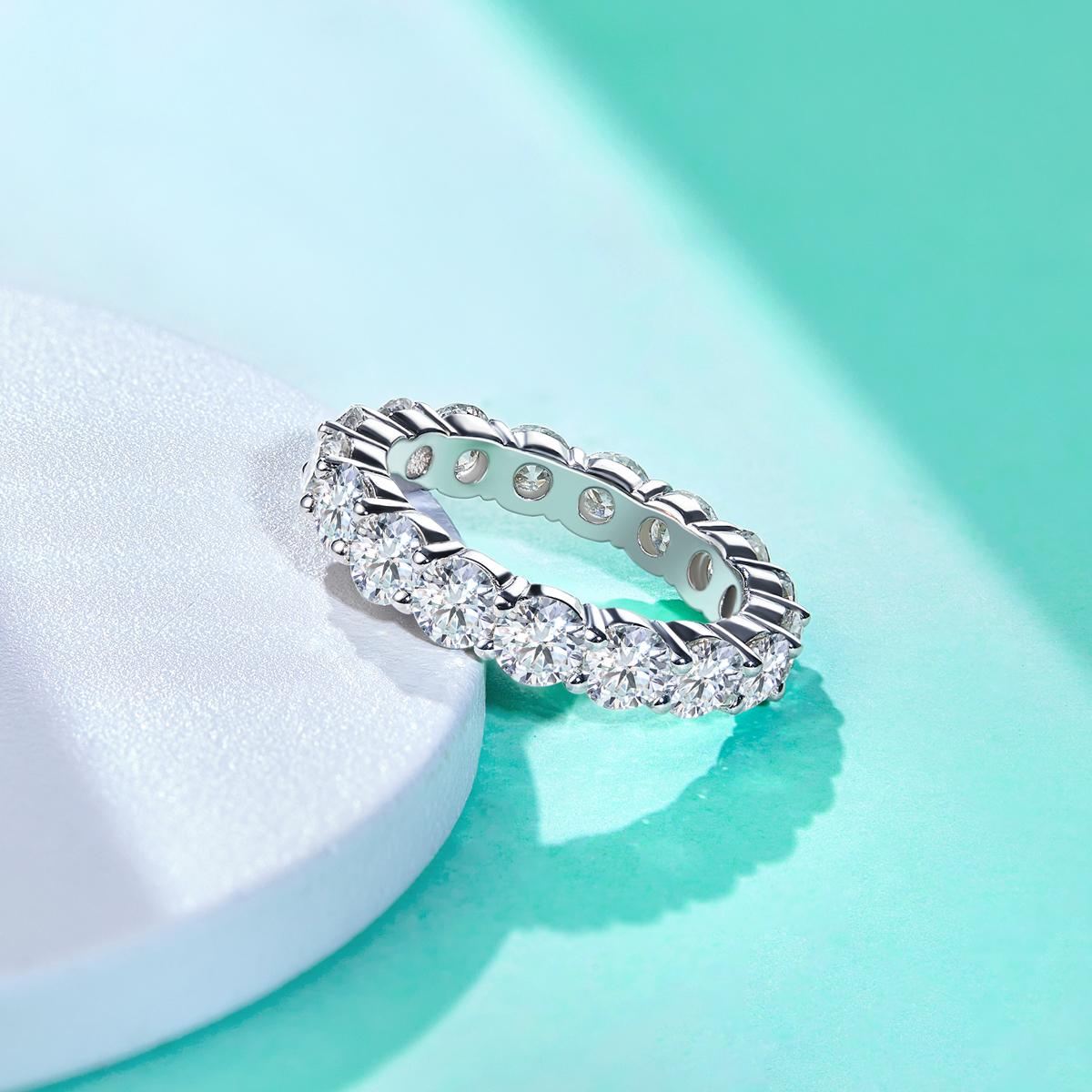 [COD] AnuJewelry R64 Moissanite Four Prong 100% Legit Italy 925 Sterling Silver Round Cut D Color 5CT Eternity Band Ring For Woman Eman Jewelry