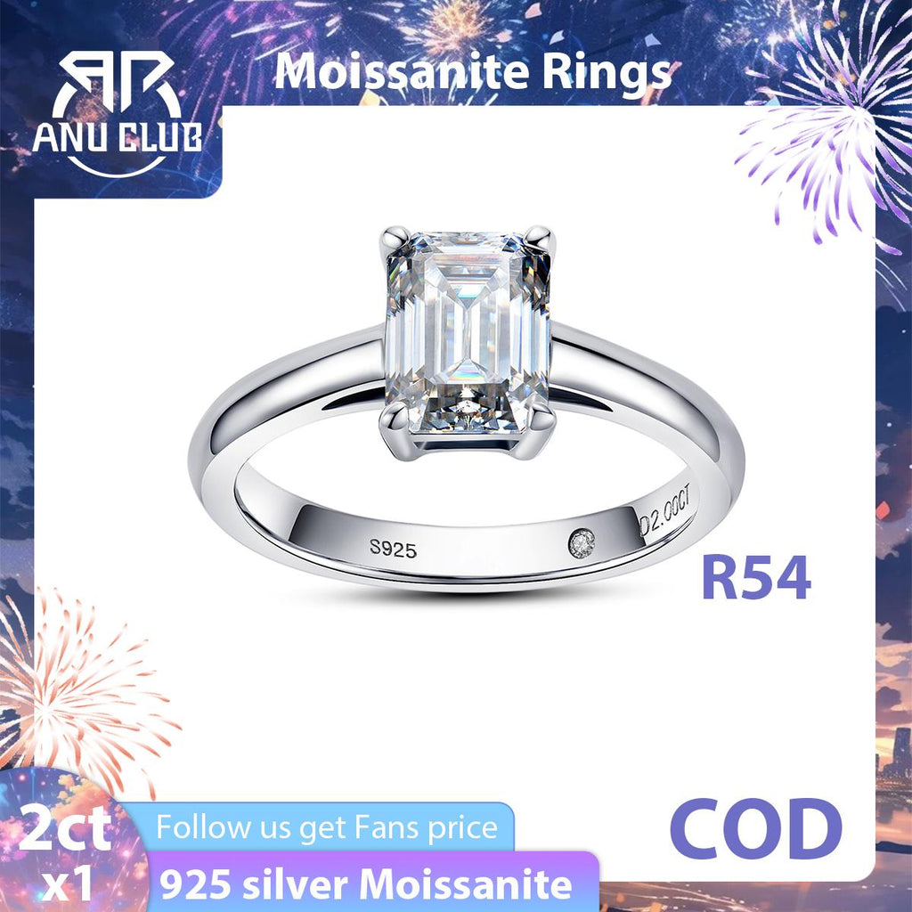 [COD] AnuJewelry R54 Moissanite Four Prong 100% Legit Italy 925 Sterling Silver Square Cut D Color 2CT Engagement Solitaire Ring For Woman Eman Jewelry