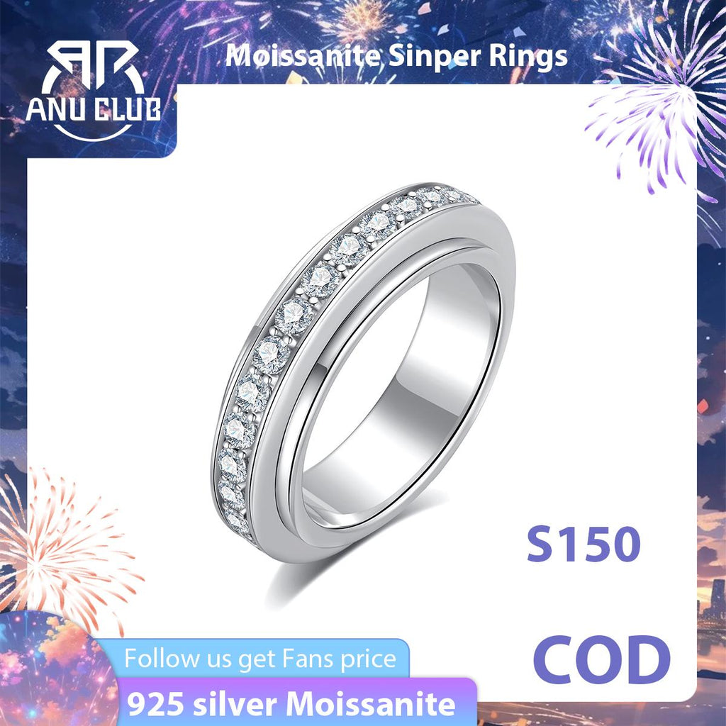 [COD] AnuJewelry S150 Moissanite Spinner Eternity Band Rings Plated Fidget Spinners Wedding Band Ring Unzip Jewelry Gifts Woman Eman Jewelry