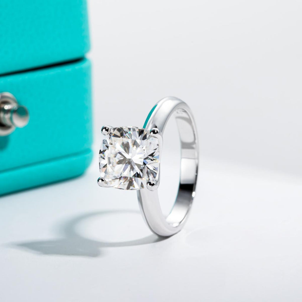 [COD] AnuJewelry R28 Moissanite Four Prong 100% Legit Italy 925 Sterling Silver Square Cut D Color 3.5CT Engagement Solitaire Ring For Woman Eman Jewelry