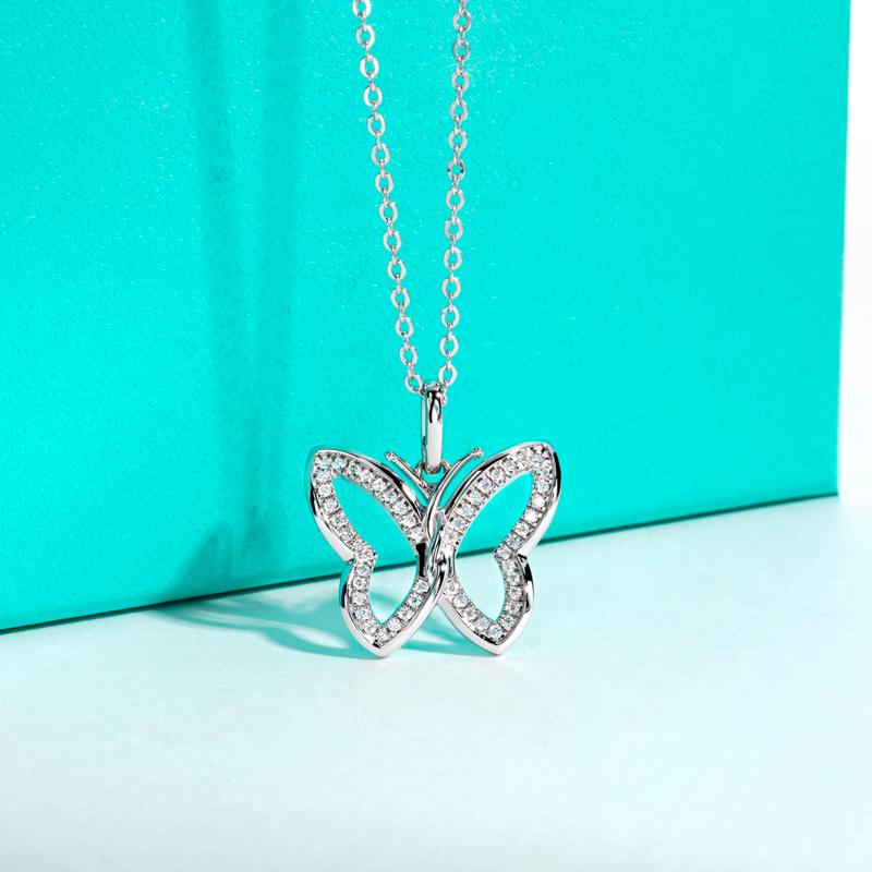 [COD] AnuJewelry P32  Moissanite Pendant Butterfly Necklace D Color VVS1 925 Sterling Silver Butterfly Pendant Necklace Adjustable Chain
