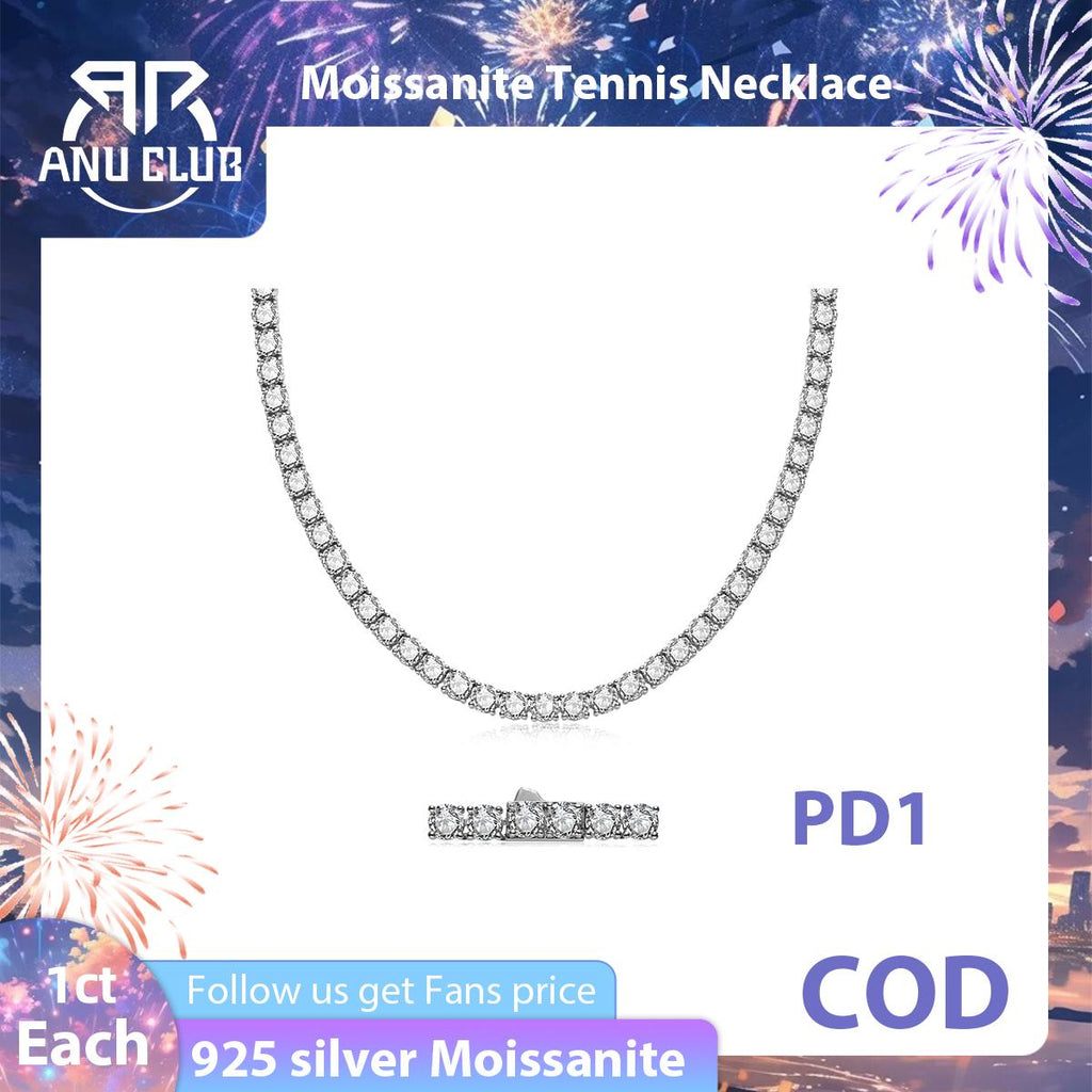 [COD] AnuJewelry PD2 6.5mm 66cttw D Color Moissanite Tennis Chain Necklace 100% Legit Italy 925 Sterling Silver Plated Neckalces Jewelry [COD] AnuJewelryclub [COD] AnuJewelry Jewelry EMAN
