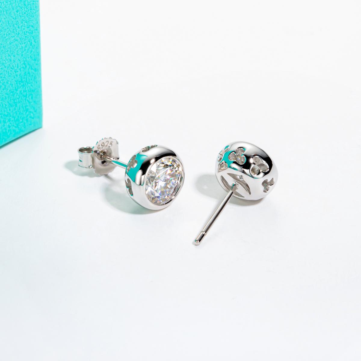 [COD] AnuJewelry E57 Moissanite Round Cut 0.5/1/2ct D Color Bezel setting 100% Legit Italy 925 Sterling Silver Stud Earring for Woman Eman Jewelry