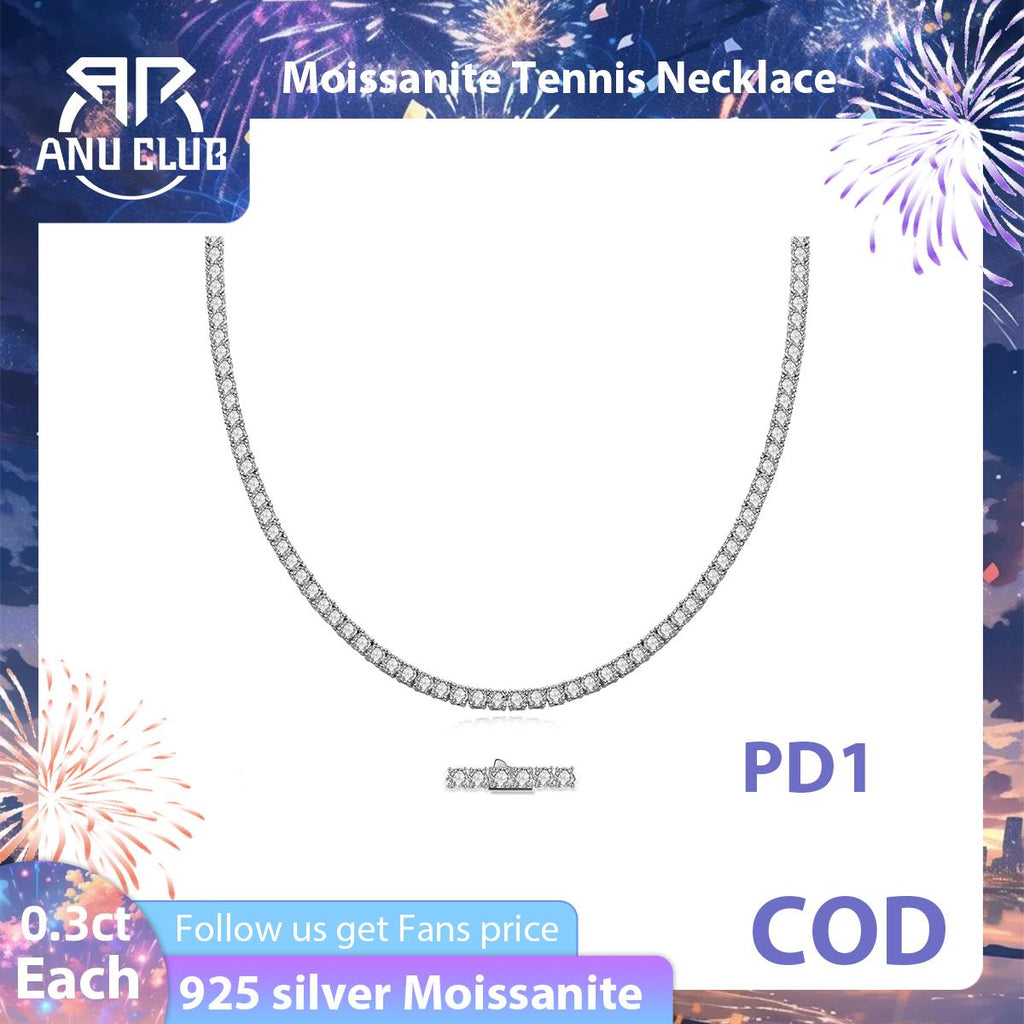 [COD] AnuJewelry PD1 4mm D Color Moissanite  Tennis Necklace Plated 100% Legit Italy 925 Sterling Silver Necklace Customs Jewelry Woman Eman Jewelry [COD] AnuJewelryclub [COD] AnuJewelry Jewelry EMAN