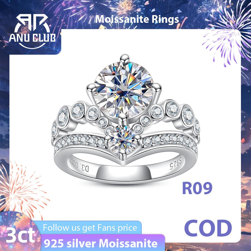 [COD] AnuJewelry R09 100% Legit Italy S925 Moissanite 9.0mm Ring 3CT Sterling Silver Fashion Accessories EMAN Giving Gifts For Her Birthday Gift