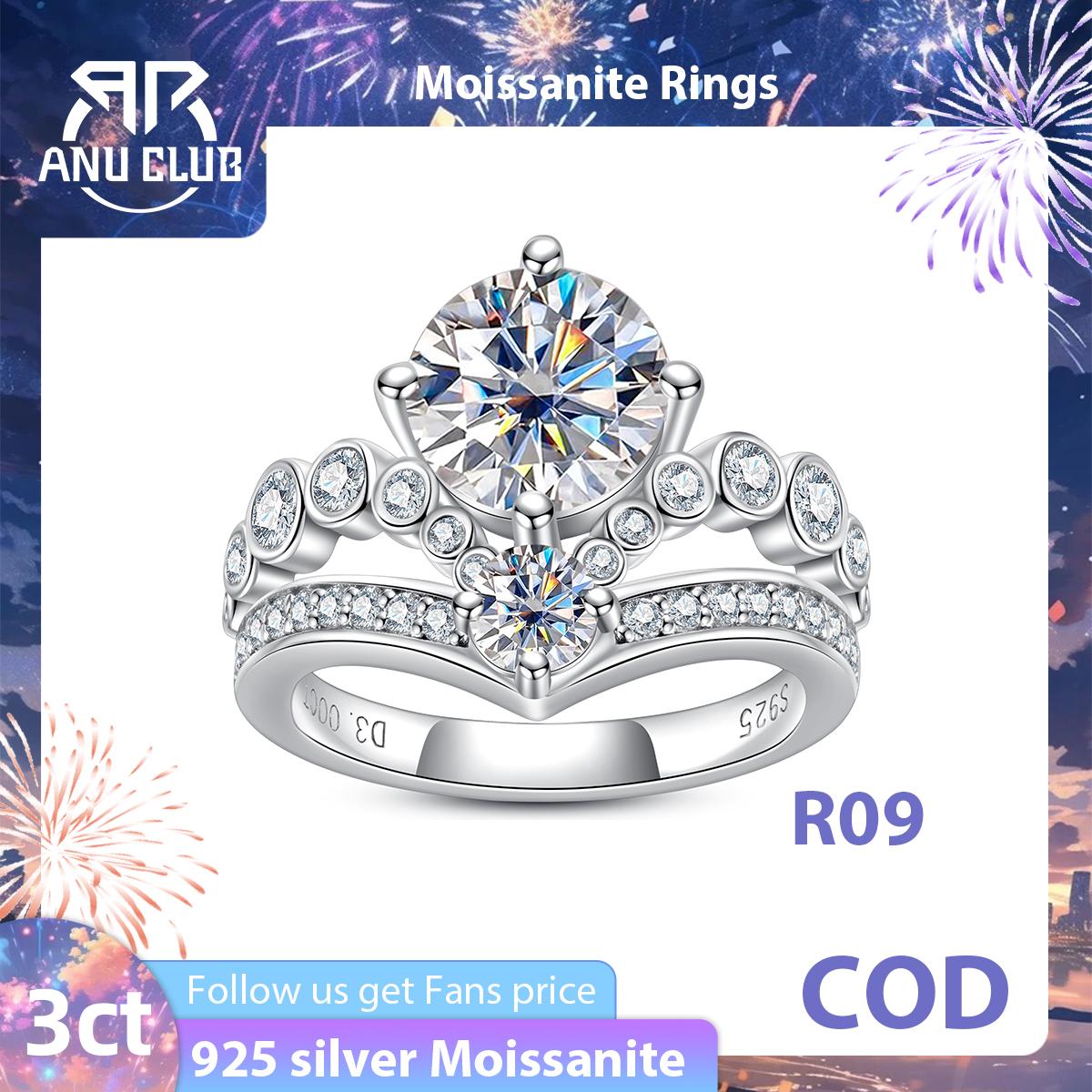 [COD] AnuJewelry R09 100% Legit Italy S925 Moissanite 9.0mm Ring 3CT Sterling Silver Fashion Accessories EMAN Giving Gifts For Her Birthday Gift
