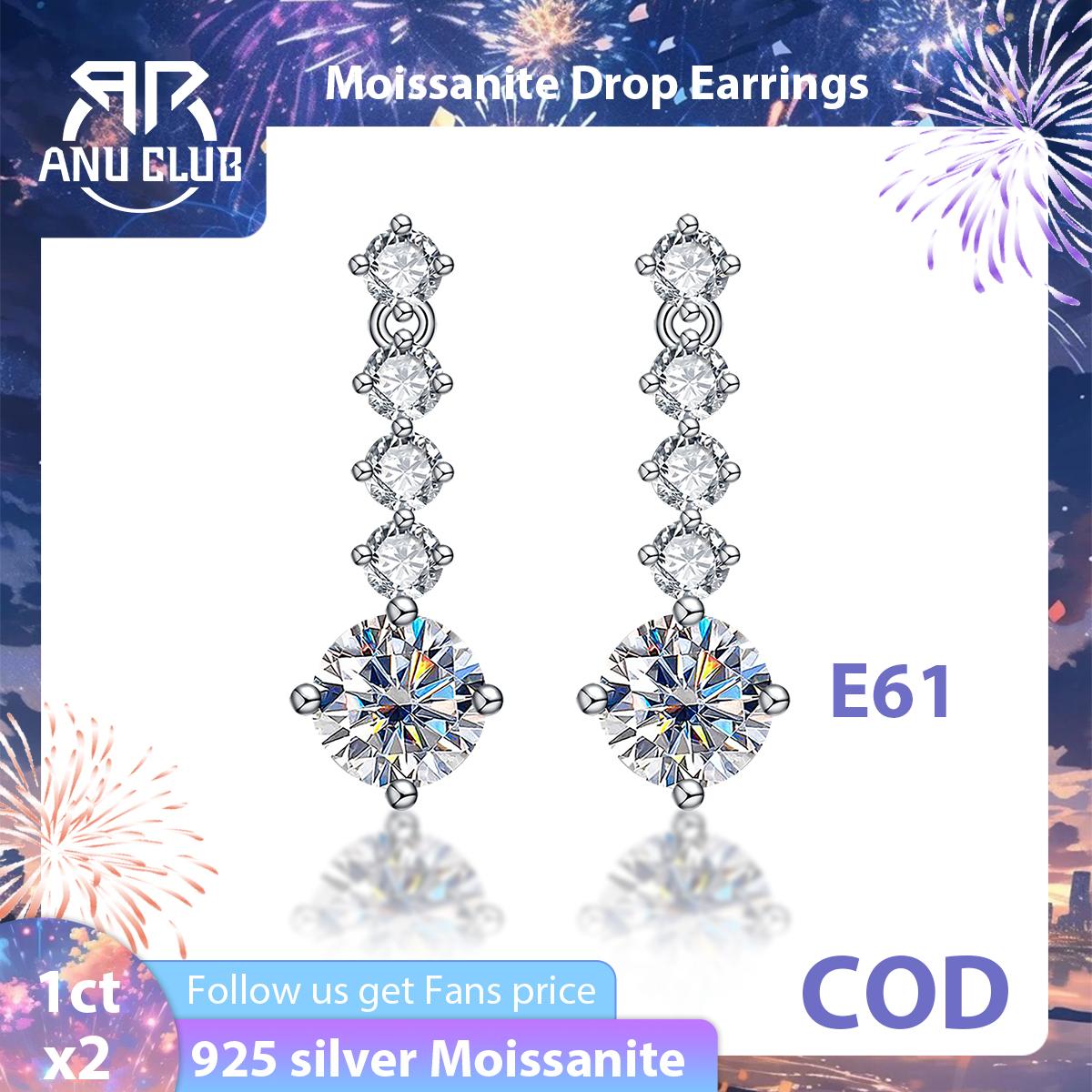 [COD] AnuJewelry E61 Moissanite Round Cut 1ct D Color 4 Prong 100% Legit Italy 925 Sterling Silver Drop Earring for Woman Eman Jewelry