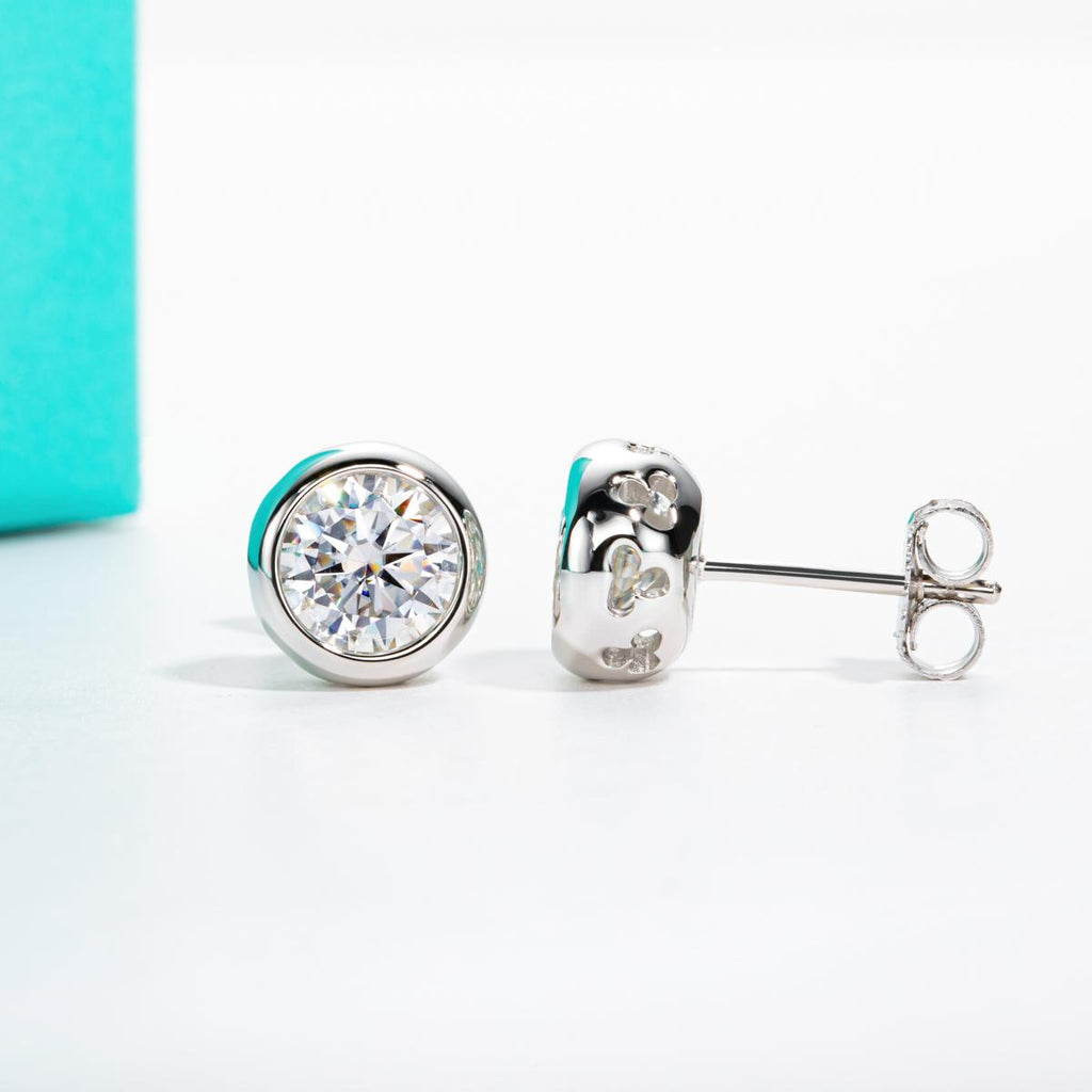 [COD] AnuJewelry E57 Moissanite Round Cut 0.5/1/2ct D Color Bezel setting 100% Legit Italy 925 Sterling Silver Stud Earring for Woman Eman Jewelry