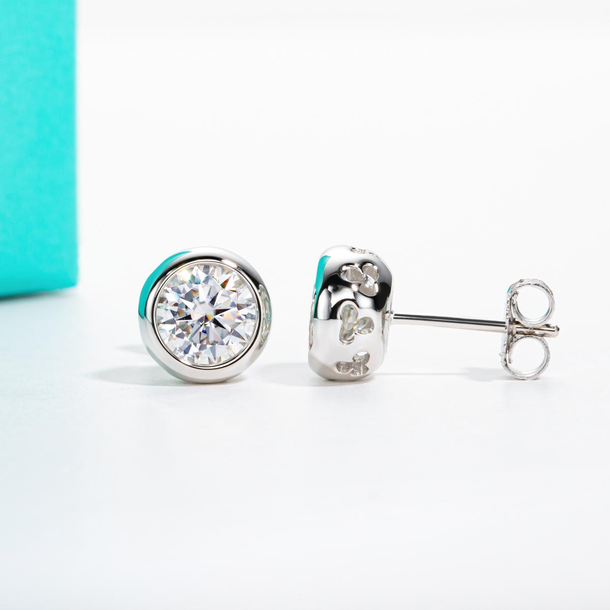 [COD] AnuJewelry E57 Moissanite Round Cut 0.5/1/2ct D Color Bezel setting 100% Legit Italy 925 Sterling Silver Stud Earring for Woman Eman Jewelry