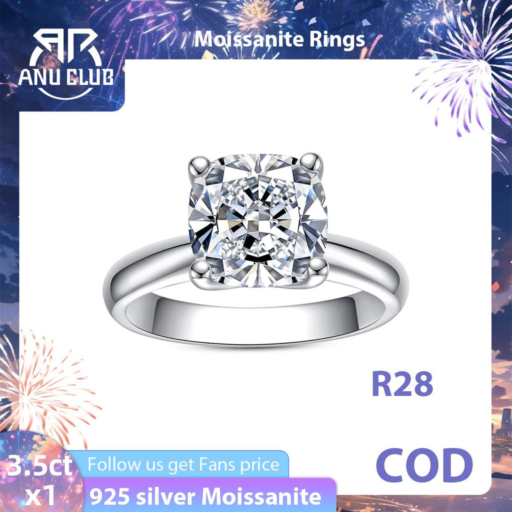 [COD] AnuJewelry R28 Moissanite Four Prong 100% Legit Italy 925 Sterling Silver Square Cut D Color 3.5CT Engagement Solitaire Ring For Woman Eman Jewelry