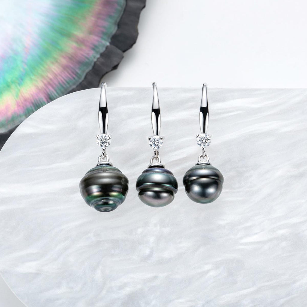 [COD] AnuJewelry 8-11mm Natural Tahitian Black Pearl Earrings 925 Sterling Sliver Moissanite Seawater Baroque Pearl Earrings Woman Eman Jewelry