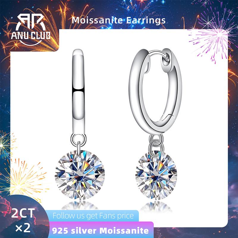 [COD] AnuJewelry E06 Moissanite Earrings Dangle Earring 4CTTW D Color VVS1 925 Sterling Silver Moissanite Drop Hoop Earring