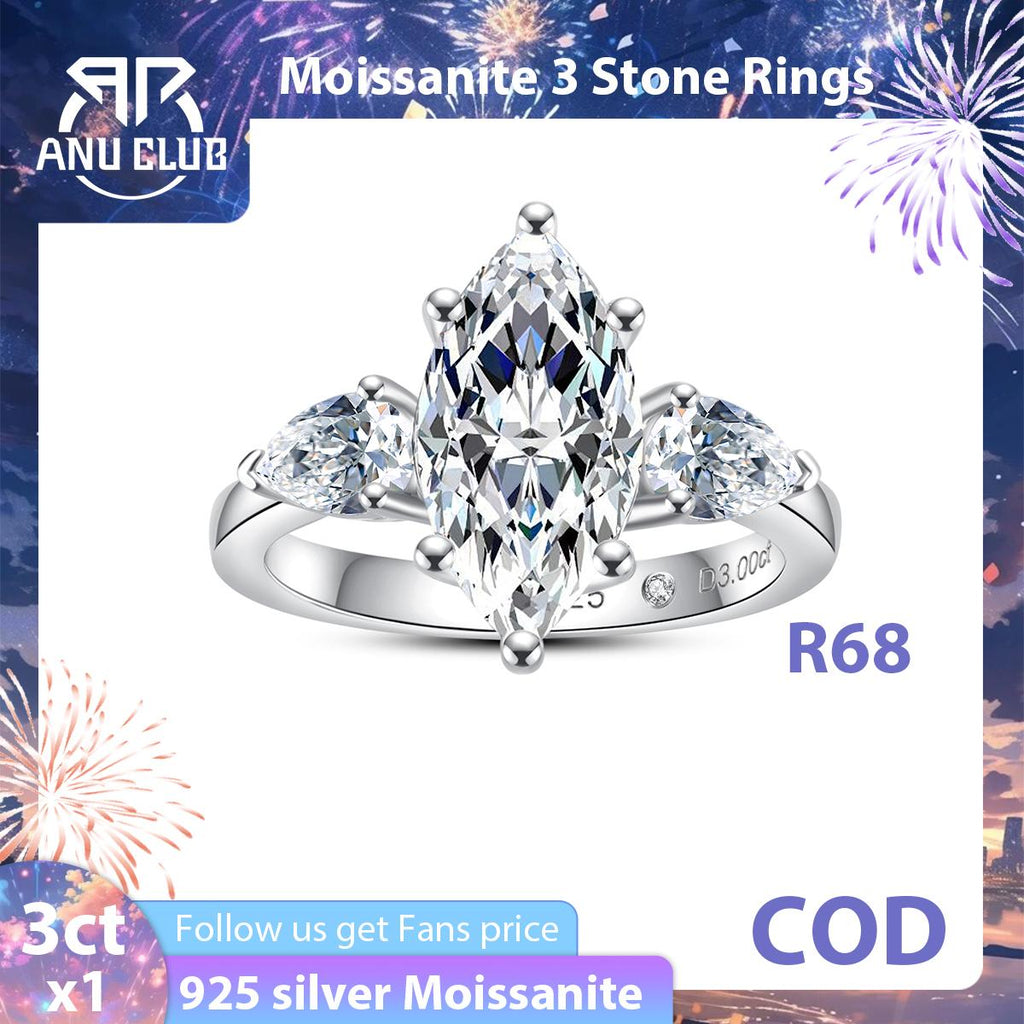 [COD] AnuJewelry R68 Moissanite Six Prong 100% Legit Italy 925 Sterling Silver Marquise Cut D Color 4CT Engagement Solitaire Ring For Woman Eman Jewelry
