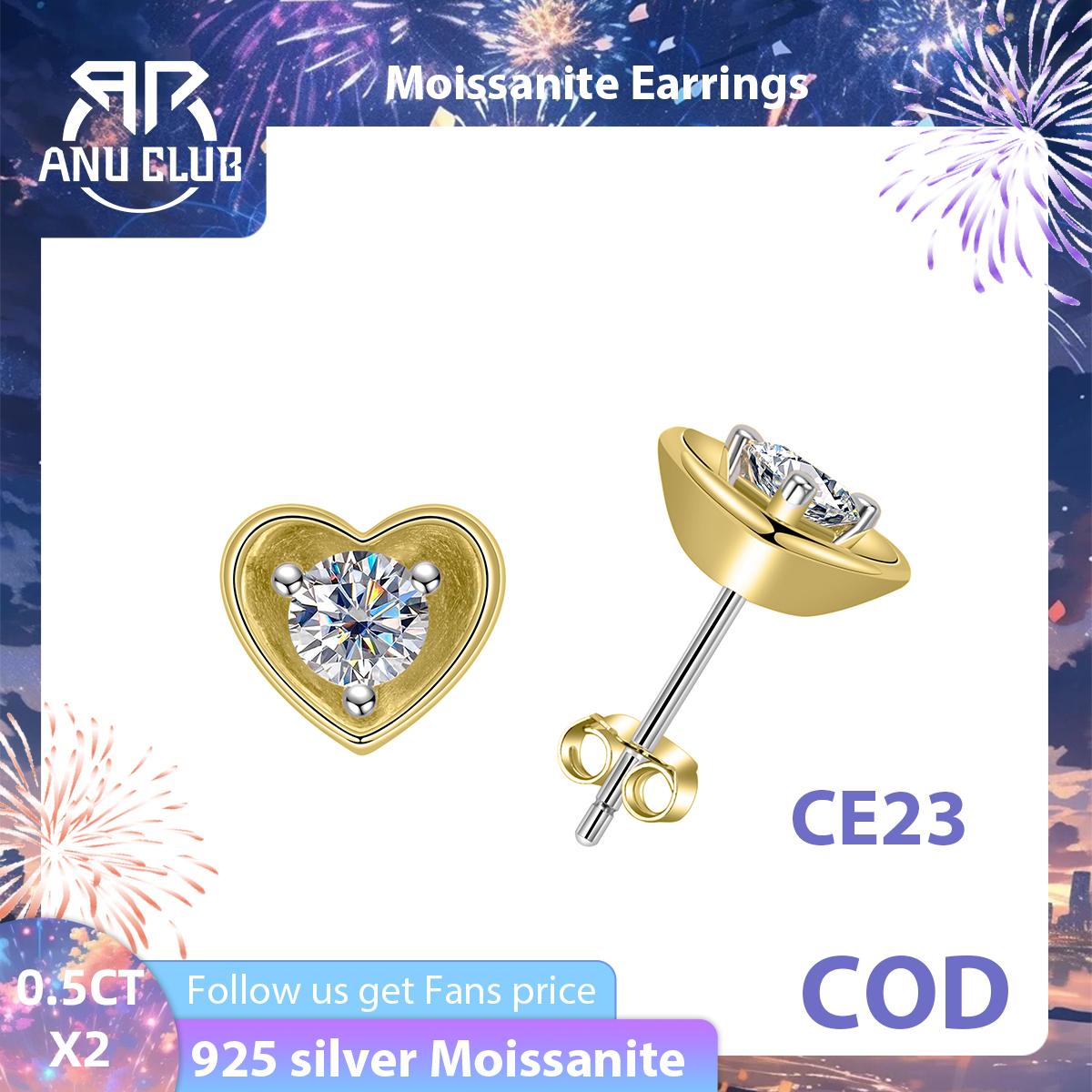 [COD] AnuJewelry CE23 Moissanite Two Way Studs Heart Shaped Earring Jackets for Woman Eman Jewelry Lab Created Gift for Her GRA Certified 0.5 CT Each