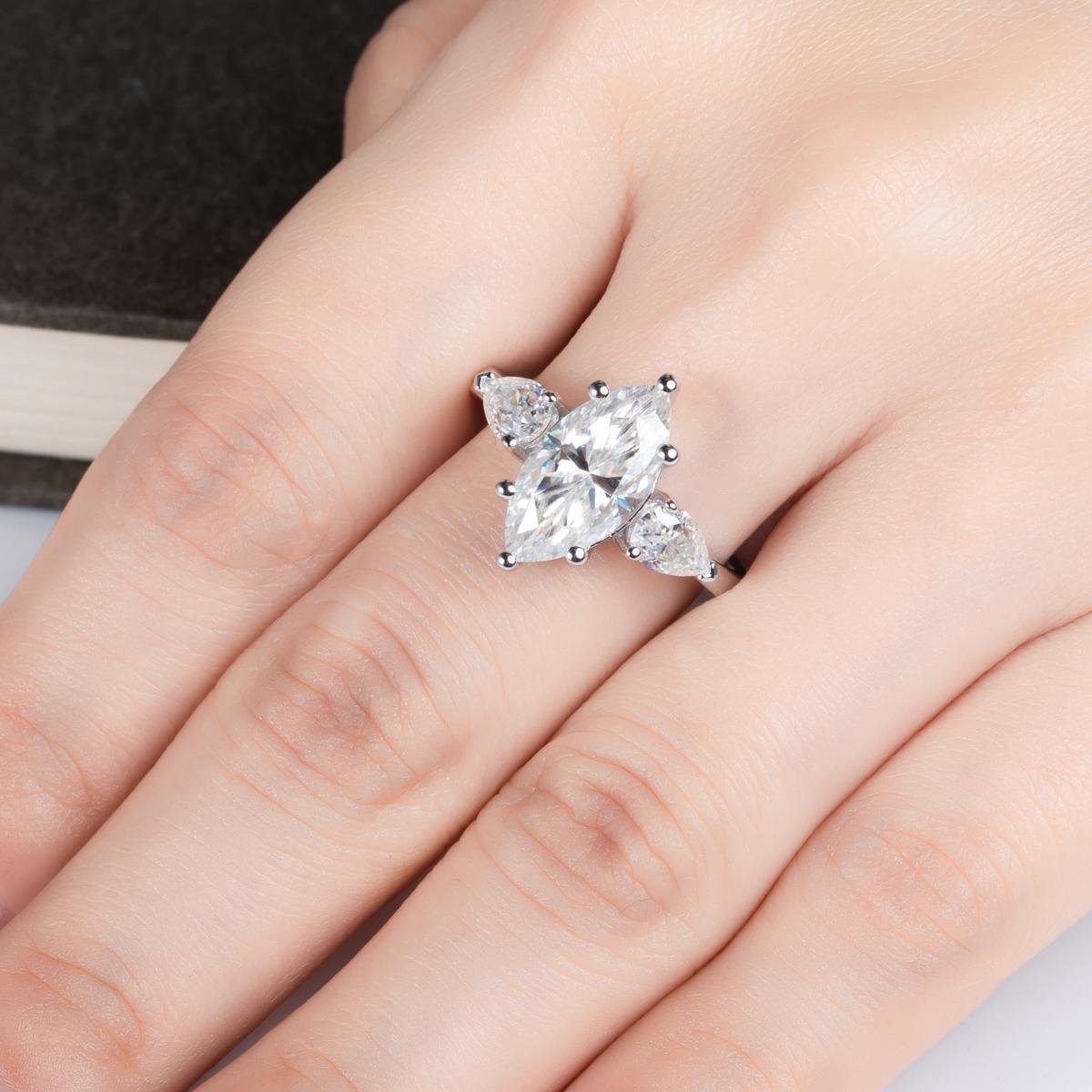 [COD] AnuJewelry R68 Moissanite Six Prong 100% Legit Italy 925 Sterling Silver Marquise Cut D Color 4CT Engagement Solitaire Ring For Woman Eman Jewelry