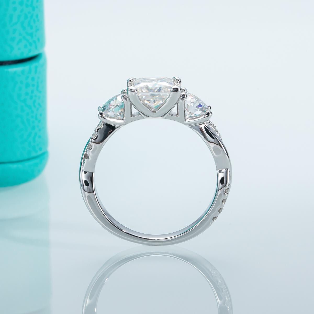 [COD] AnuJewelry R05 Moissanite Four Prong 100% Legit Italy 925 Sterling Silver Square Cut 3 Stone D Color 1.5CT Engagement Solitaire Ring For Woman Eman Jewelry