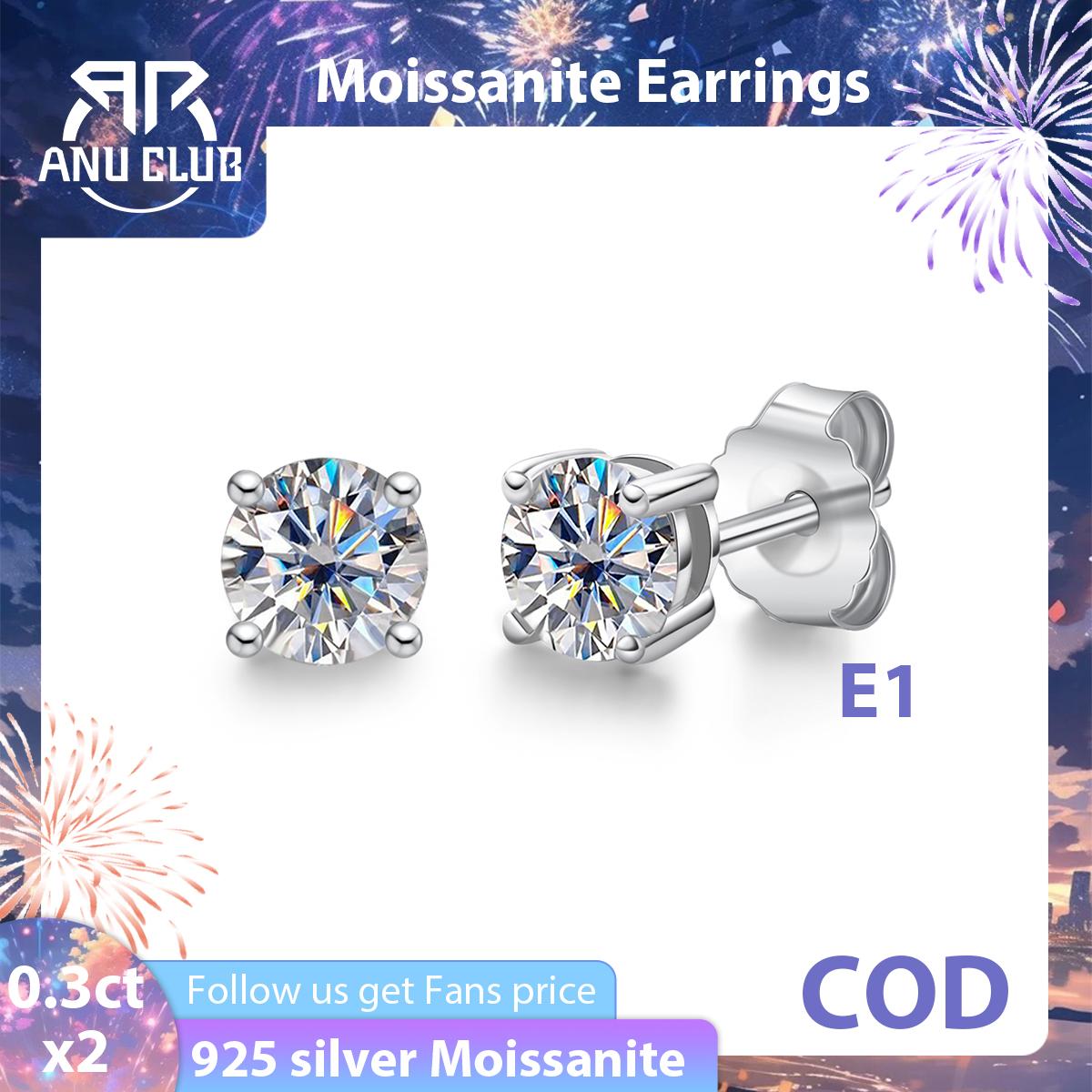 [COD] AnuJewelry E1 Moissanite Round Cut 4mm 0.3ct D Color 4 Prong 100% Legit Italy 925 Sterling Silver Stud Earring for Woman Eman Jewelry