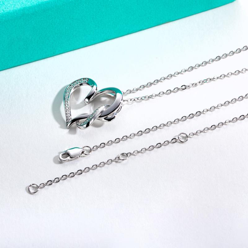 [COD] AnuJewelry P34  Moissanite Pendant Heart Necklace D Color VVS1 925 Sterling Silver Love Heart Pendant Infinity Necklace 40+2+3cm Extended Chain